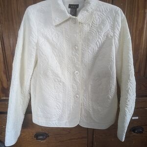 Quilted Button-Front Blazer Jacket in White